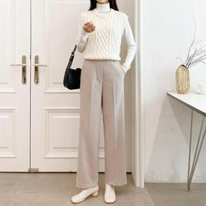 여자 겨울 폭닥 기모 핀턱 정장 스판 팬츠_3