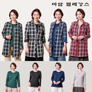 [마담엘레강스] 체크 셔츠자켓 + 블라우스 세트 (2종)