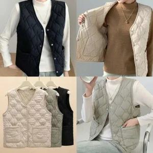 [샵앤] 여성 V넥 단추오픈 양모 퀼팅 방한 조끼 WON-WVS-WFKBE51