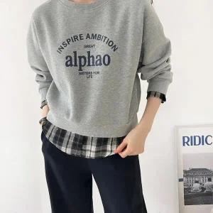 [하프클럽/]여성 맨투맨 체크무드 코디 박시핏 셔츠