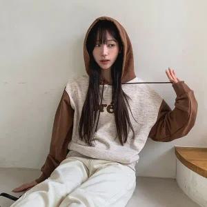 [하프클럽/]여성 후디 콘트라스트 스포티 필기체 루즈핏