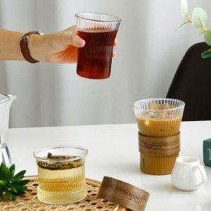 우드홀더 맥주잔 유리잔 내열유리 대형 345ml