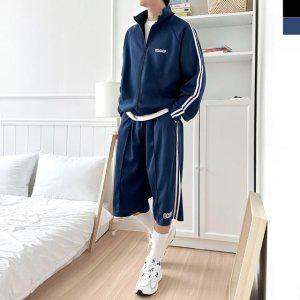 남성 투라인 트랙 집업 트레이닝 자켓 와이드 버뮤다 7부 세트