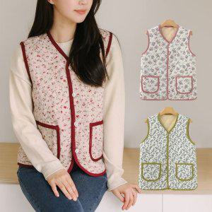 (큰손할인) 누빔 꽃무늬 조끼 겨울 따뜻한 방한 시골 레트로 김장 베스트 수면 할머니 캠핑 몸빼 기모