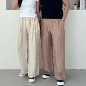 린넨바지 커플 밴딩 린넨 통바지 데일리바지 와