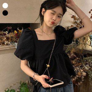 반팔셔츠 귀여운블라우스 퍼프블라우스 소매 여성