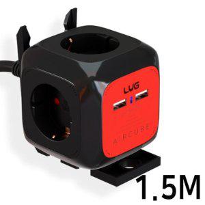 JMds 러그 캠핑릴선 에어큐브 콘센트 멀티탭 4구 USB 2포트 15M (블랙) 이지콕 플러그 개별접지