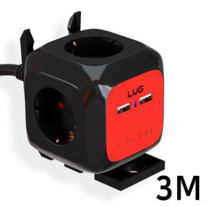 JMds 러그 캠핑릴선 에어큐브 콘센트 멀티탭 4구 USB 2포트 3M (블랙) 이지콕 플러그 개별접지