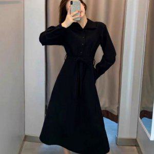 플레어스커트 카라 면원피스 무지원피스 URK-