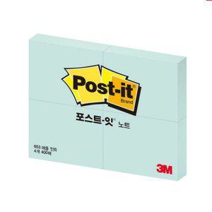 3M 포스트잇 일반 653-4 애플민트 100매/4패드 갑(15개입)