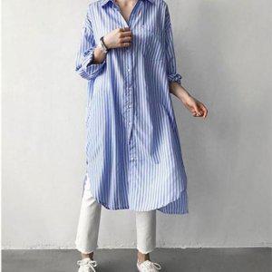 루즈핏 미니원피스 롱 셔츠 스트라이프 미디원피