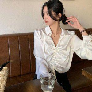 셔링 반팔블라우스 여성셔츠 퍼프블라우스 여성블