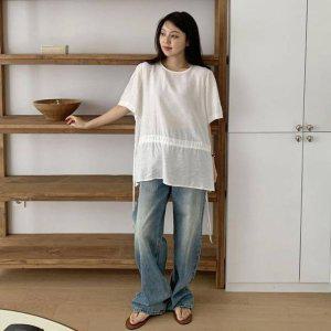 퍼프블라우스 리본 여성셔츠 넥블라우스 반팔블라