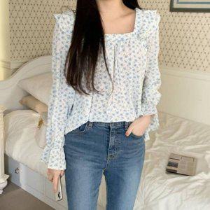 넥블라우스 퍼프블라우스 밴딩 여성셔츠 반팔블라
