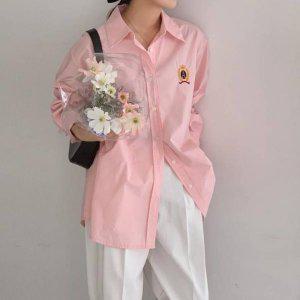 온나핏 오버핏 반팔블라우스 버튼 퍼프블라우스