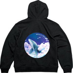 후드집업 뒷면 꽃 구름위를 나는 고래 그림 다양한색상 전사이즈