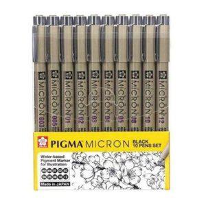 블랙 중성펜 10본 피그마 마이크론 필기구 미술용 펜