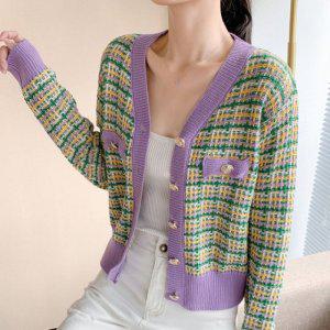여성가디건 두꺼운가디건 퍼플 여성니트가디건 간