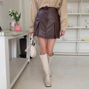 레더 더봄 샤스커트 플리츠 머메이드스커트 청치