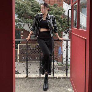 허리끈 롱스커트 청치마 더봄 h라인스커트 니트