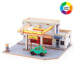 미니 주유소와 편의점 장난감 영공방 모형 조립식 놀이시설