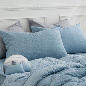 베겟잎 누빔 미니 광목 호텔식   방수 타월 여름 겨울 누네 리버서블 베개커버 블루