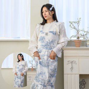 바리스타앞치마 미용 카페 네일아트 원피스 미용사 일회용 주방 앞치마 블루