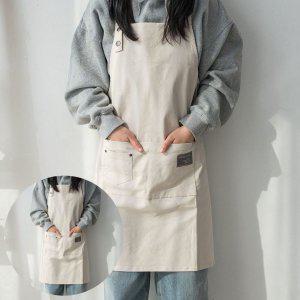 바리스타앞치마 미용 카페 원피스 미용사 썸띵 면혼방 다용도 포켓앞치마 베이지