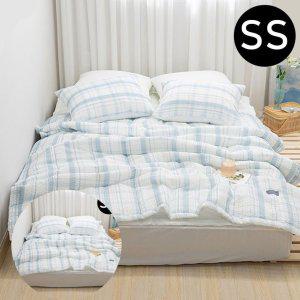 슈퍼싱글침구세트 침구 샤브레 여름 간절기 이불 베개커버 SS 블루 베개솜 별매