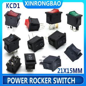 10PcsKCD1 시리즈 2/3/4/6 핀 로커 스위치 전원 스위치 6A/10A250V125V 2/3 위치 검정색 버튼 장착 15mm * 21mm 조명 포함