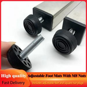 M8 너트 파이프 플러그가 있는 사각형 조절식 발 매트, 직사각형 가구 튜브 커버, 테이블 의자 다리 높이 발 패드, 4 개