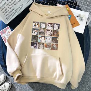 Funny Meme Cats 만화 프린트 여성 Hoody 힙합 Crewneck 후드 대형 양털 풀오버 패션 캐주얼 여성 운동복