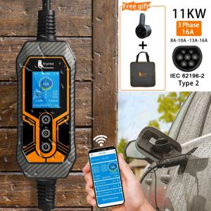 Feyree 유형 2 휴대용 EV 충전기 11KW 16A 3 상 Wi-Fi APP 블루투스 버전 EVSE 충전 케이블 전기 자동차 용 5m CEE 플러그