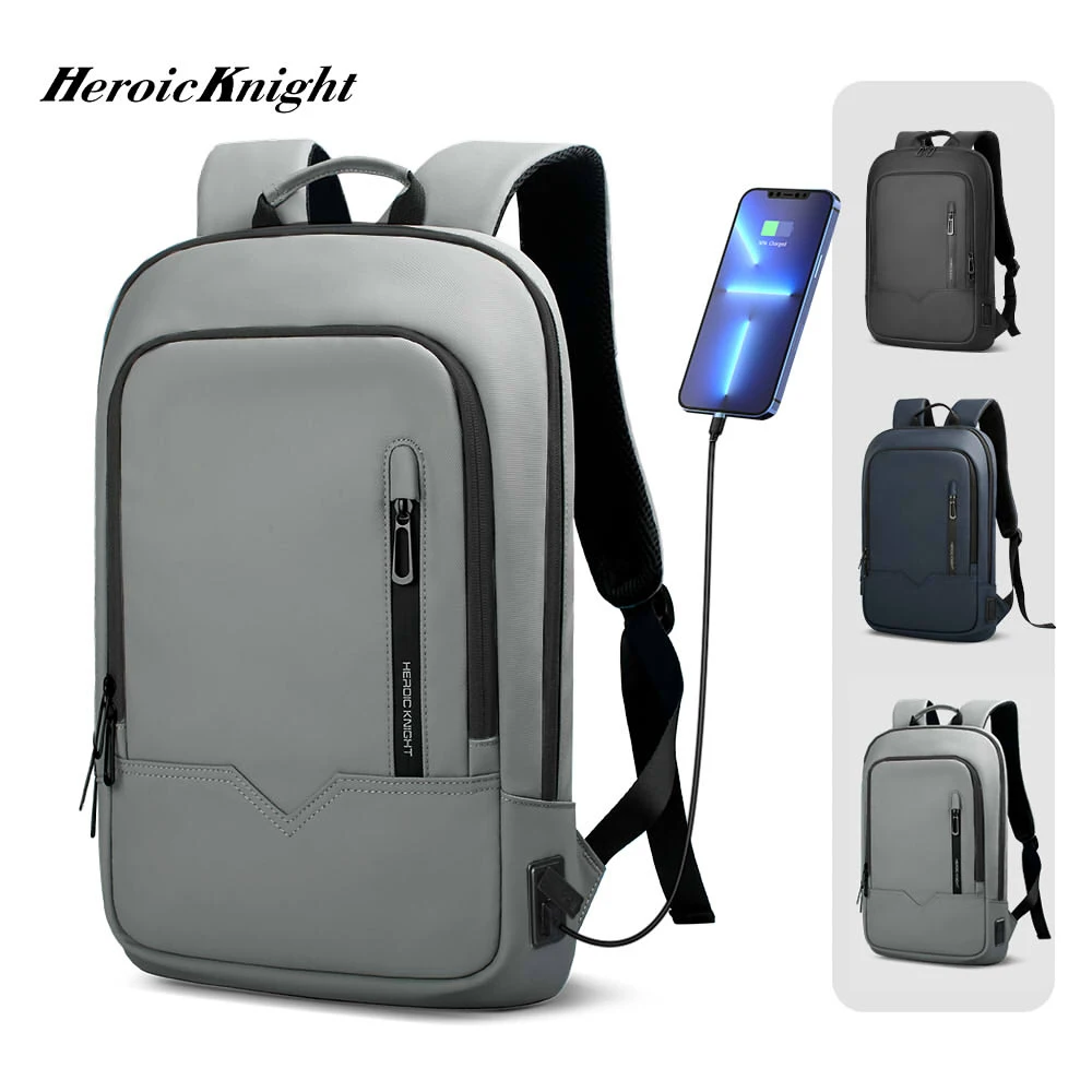 Heroic Knight 배낭, 14 인치 노트북용 얇은 남성용 다기능 비즈니스 배낭, 방수 USB 충전 작업 여행 배낭