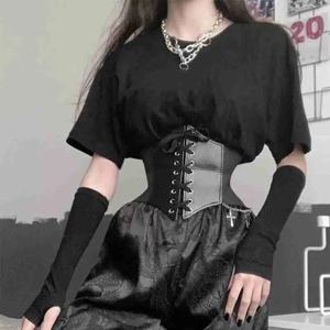 여성 코르셋 벨트 고딕 패션 PU 가죽 여성 레이스 업 코르셋 벨트 슬리밍 허리 빈티지 코르셋 소녀를위한 블랙 와이드 벨트