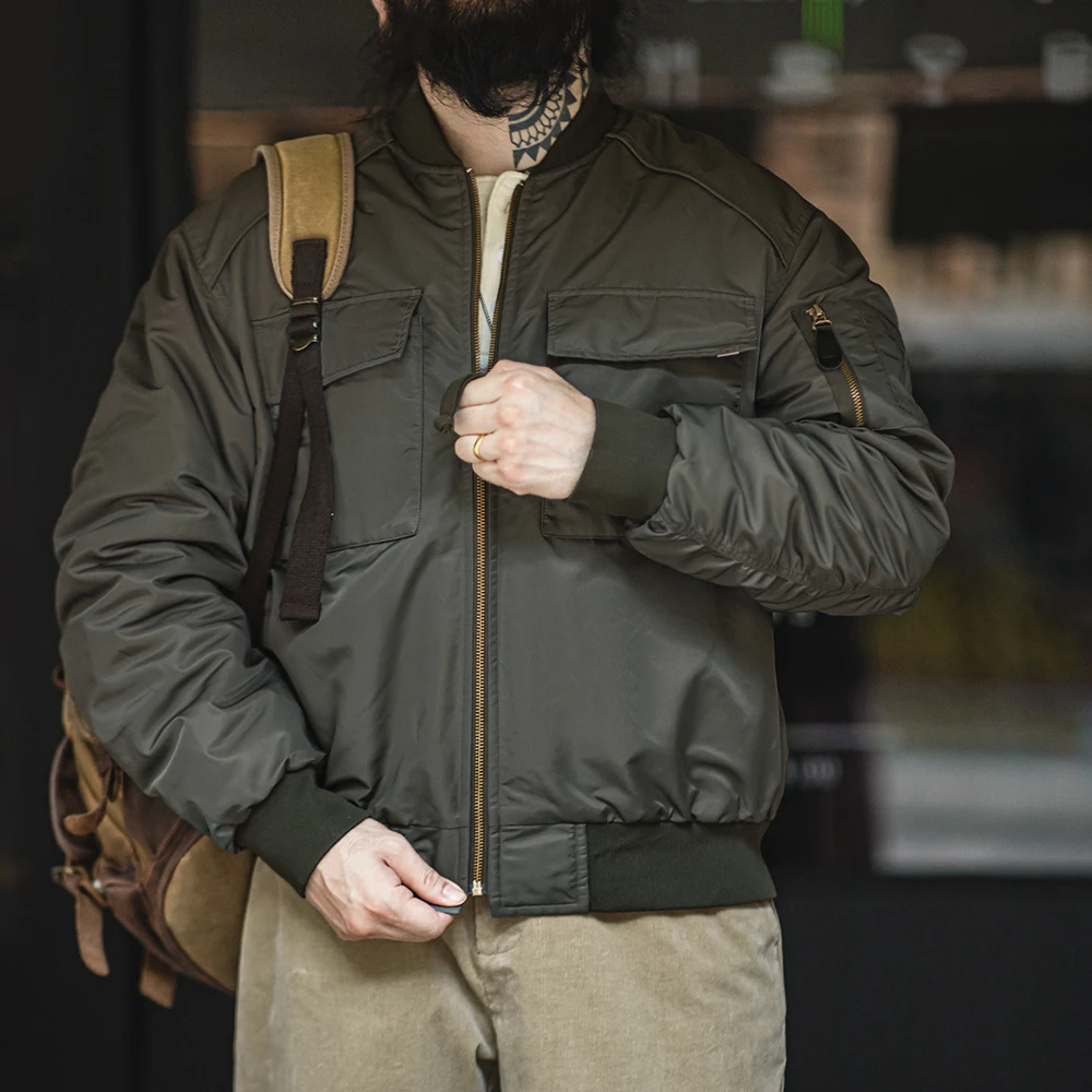 Maden 남성 MA1 폭격기 재킷 야구칼라 클래식 오렌지 안감 더블포켓 가을겨울 두꺼운 야구점퍼