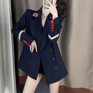 단추 자수 스몰 세트 여성, 햅번 스타일, 스플라이싱 캐주얼, 다용도 상의, 한국 신상, 가을