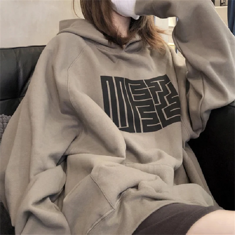 여성용 빈티지 레터 프린트 후드, 루즈 후드 셔츠, 그런지 스트리트 맨투맨 Y2k 의류, 따뜻한 오버사이즈 풀오버, 겨울 가을