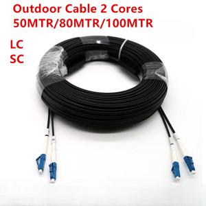 50m 80m 100m 실외 광섬유 드롭 케이블, 이중, FTTH, 2 코어, 광섬유 패치 코드, LC SC FC ST UPC 커넥터가 있는 점퍼