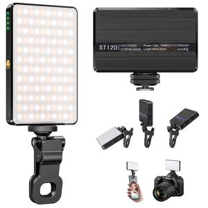 ST-120 LED 비디오 조명 필 라이트, 충전식 3000 MAh 조정 3 가지 조명 모드, CRI95 휴대용 미니 셀카 조명, 2500-9000K