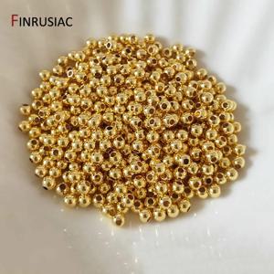 30-100Pcs 2-6mm 14/18K 골드 도금 황동 스페이서 비즈 DIY 팔찌 쥬얼리 만들기 용품에 대 한 라운드 볼 매력 느슨한 구슬