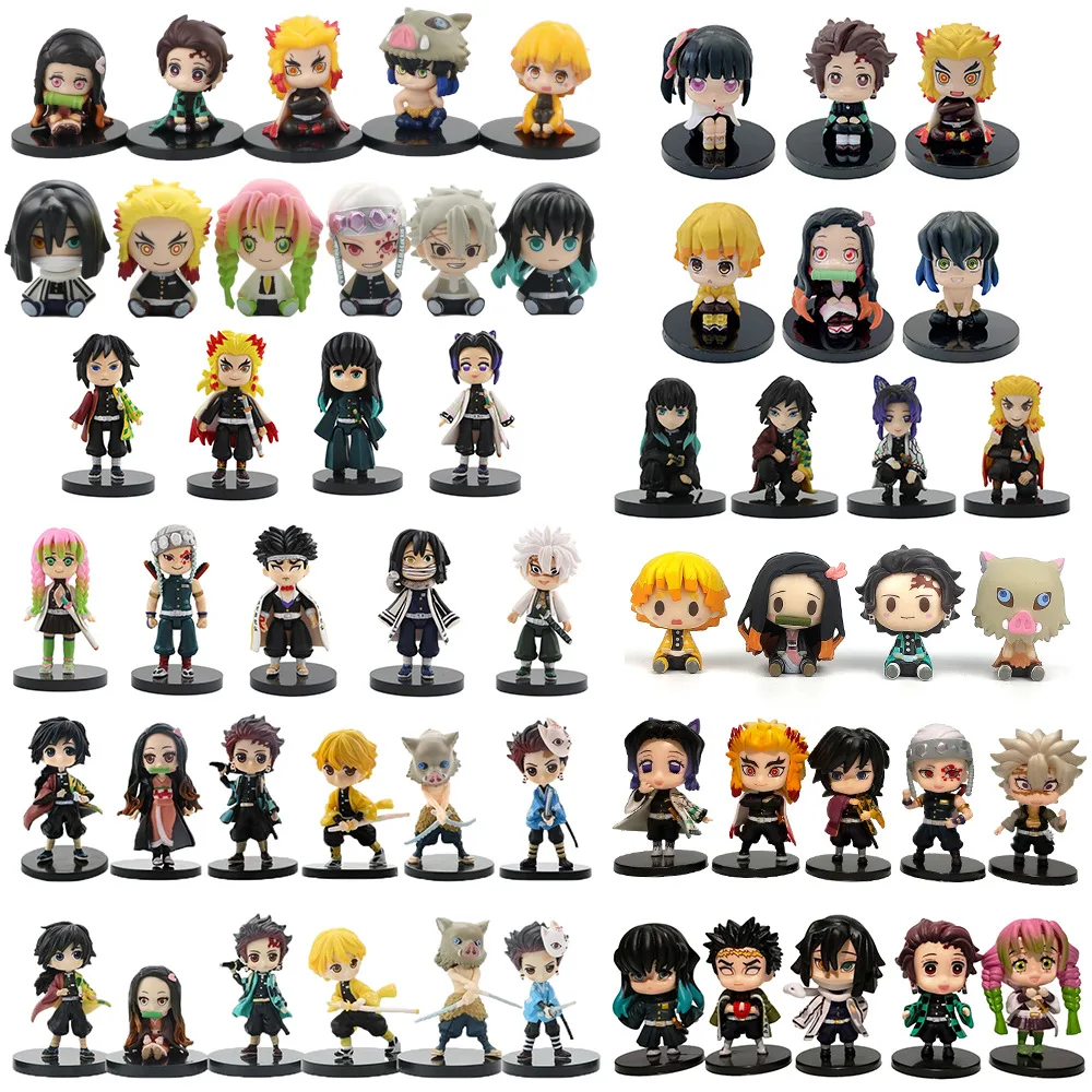 Q Posket 그림 도매 악마 슬레이어 미니 입상 9Pcs 10Pcs 14Pcs 세트 Kimetsu No Yaiba 작은 PVC 인형 데스크탑 장식