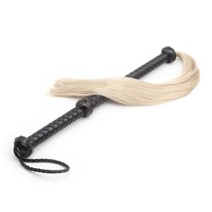44.5cm 블랙 가죽 짠 롱 핸들 실버 스레드 Tassels 말 채찍 승마 작물 Flogger 패들 슬래퍼 말 훈련