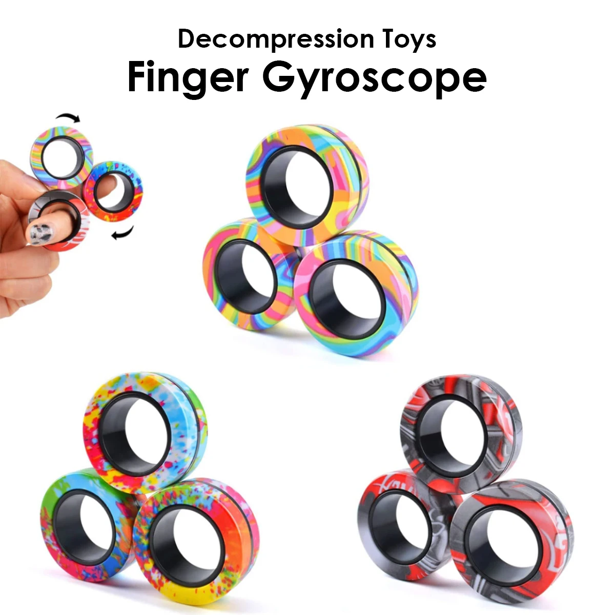 3Pcs 자기 반지 Fidget 장난감 세트 성인 Fidget 자석 회 전자 반지 Fidget 팩 성인을위한 훌륭한 선물 청소년 어린이