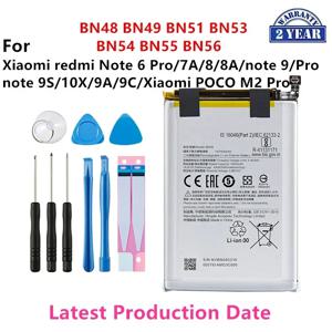 샤오미 레드미 노트 6 프로, 7A, 8, 8A, 노트 9, 프로, 노트 9S, 10X, 9A, 9C 용 배터리, BN48, BN49, BN51, BN53, BN54, BN55, BN56