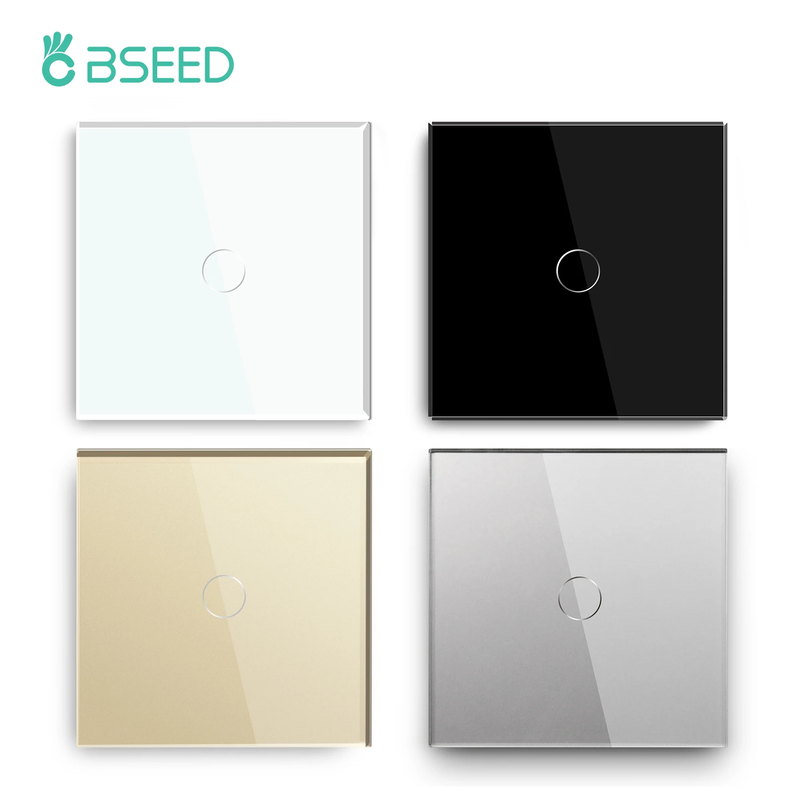BSEED EU 표준 스위치 1/2/3Gang 1Way 2Way 흰색 크리스탈 유리 터치 라이트 스위치 중간 계단 스위치