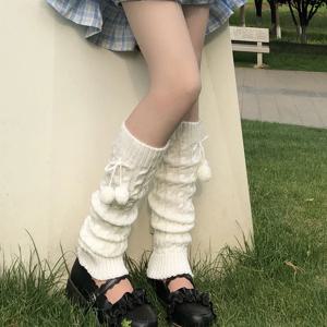 귀여운 일본 스타일 겨울 따뜻한 양말, 로리타 따뜻한 다리 니트 양말, 울 볼 니트 발 커버, 다리 워머