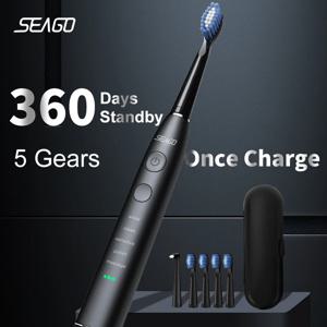 Seago 전기 음파 칫솔 USB 충전식 성인 360 일 롱 배터리 수명 선물로 4개의 교체 헤드SG-575