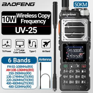 Baofeng 워키토키 UV-25, 10km, 10W, 999Ch 멀티 밴드 아마추어 FM 라디오, Freq 복사, NoAA 일기 예보, 2800mAh USB-C 배터리