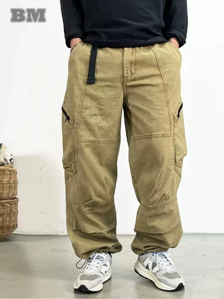 일본 streetwear 고품질 긴 스테이플 코튼 능직 카고 바지 남성 하라주쿠 플러스 사이즈 캐주얼 작업 바지 헐렁한 바지